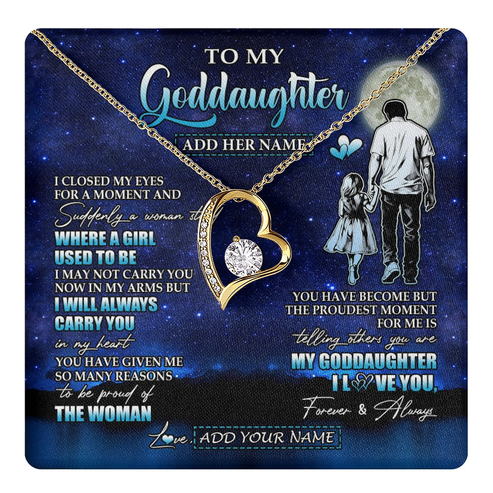 Forever Love Necklace 18K Yellow Gold Finish | 1 | Personalized To My Goddaughter Gifts Necklace From Uncle I Closed My Eyes For A Moment Goddaughter Birthday Graduation Christmas Custom Gift Box Message Card | teecentury.myshopify