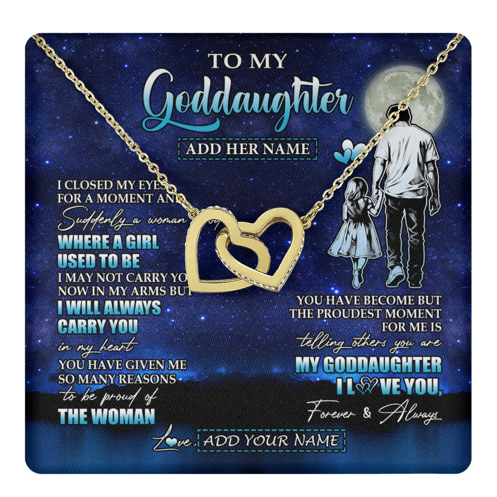 Interlocking Hearts Necklace 18K Yellow Gold Finish | 1 | Personalized To My Goddaughter Gifts Necklace From Uncle I Closed My Eyes For A Moment Goddaughter Birthday Graduation Christmas Custom Gift Box Message Card | teecentury.myshopify