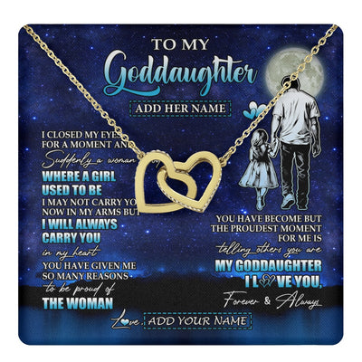 Interlocking Hearts Necklace 18K Yellow Gold Finish | 1 | Personalized To My Goddaughter Gifts Necklace From Uncle I Closed My Eyes For A Moment Goddaughter Birthday Graduation Christmas Custom Gift Box Message Card | teecentury.myshopify