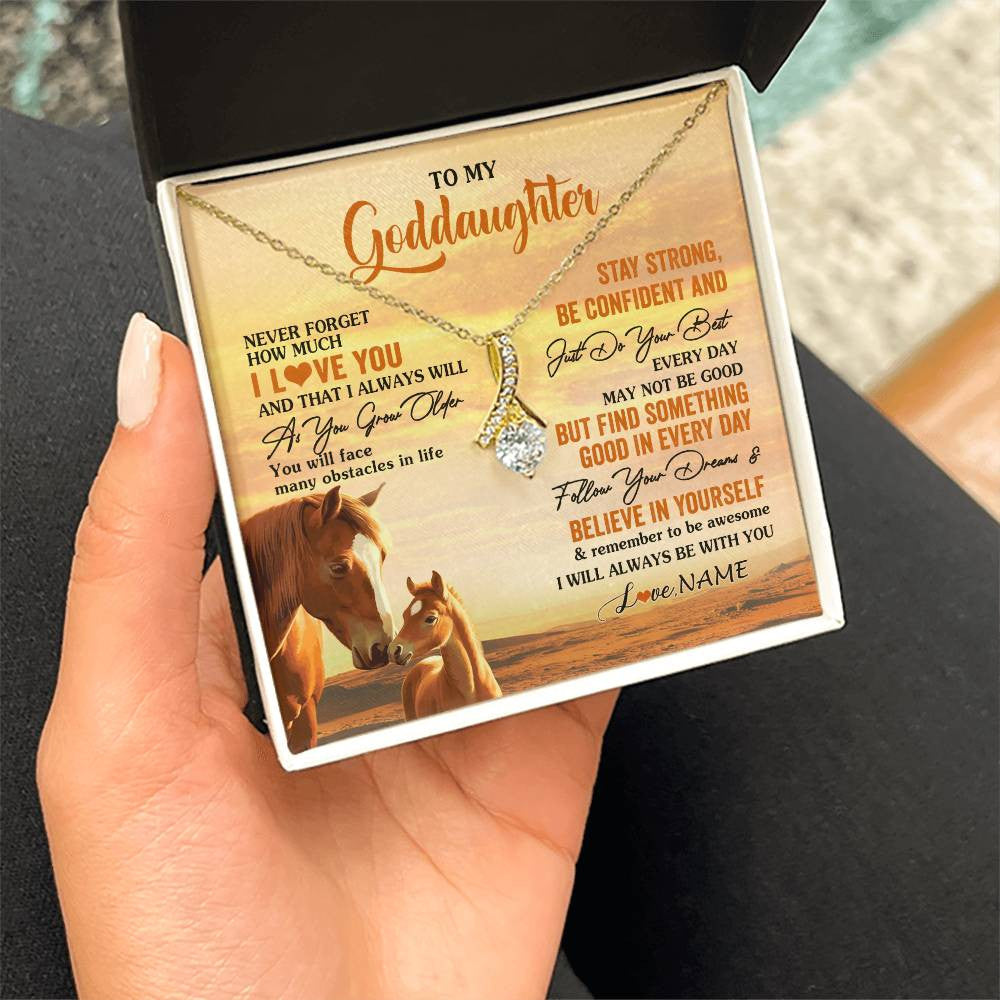 Alluring Beauty Necklace 18K Yellow Gold Finish | 2 | Personalized To My Goddaughter I Love You Forever Necklace From Godfather Aunt Horse Goddaughter Birthday JewelryChristmas Customized Gift Box Message Card | teecentury