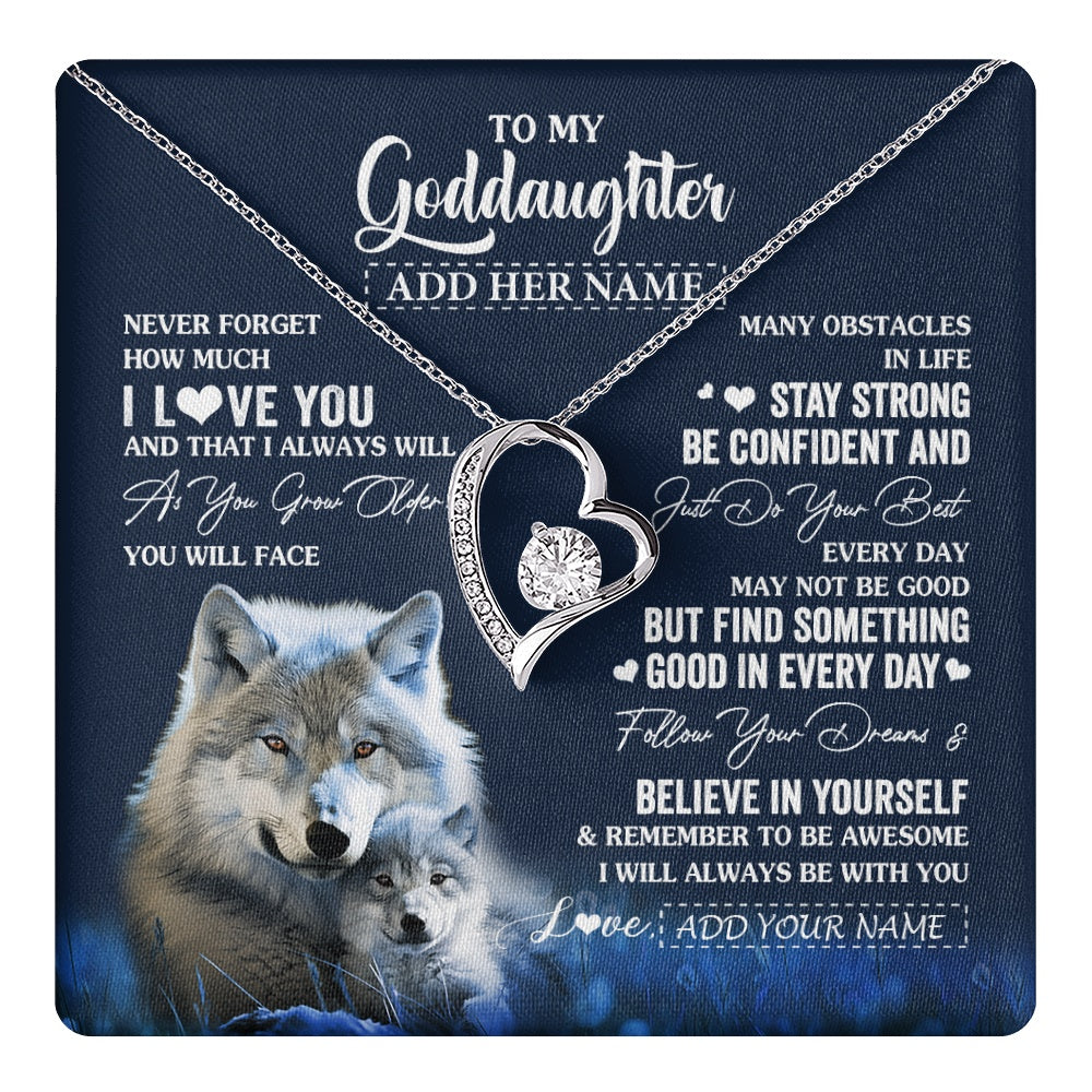 Forever Love Necklace 14K White Gold Finish | 1 | Personalized To My Goddaughter I Love You Forever Necklace From Godmother Wolf Goddaughter Birthday Gifts Graduation Christmas Custom Gift Box Message Card | teecentury.myshopify