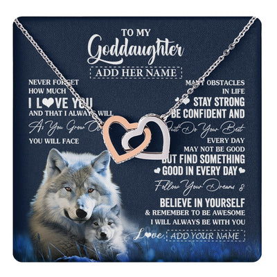 Interlocking Hearts Necklace Stainless Steel & Rose Gold Finish | 1 | Personalized To My Goddaughter I Love You Forever Necklace From Godmother Wolf Goddaughter Birthday Gifts Graduation Christmas Custom Gift Box Message Card | teecentury.myshopify