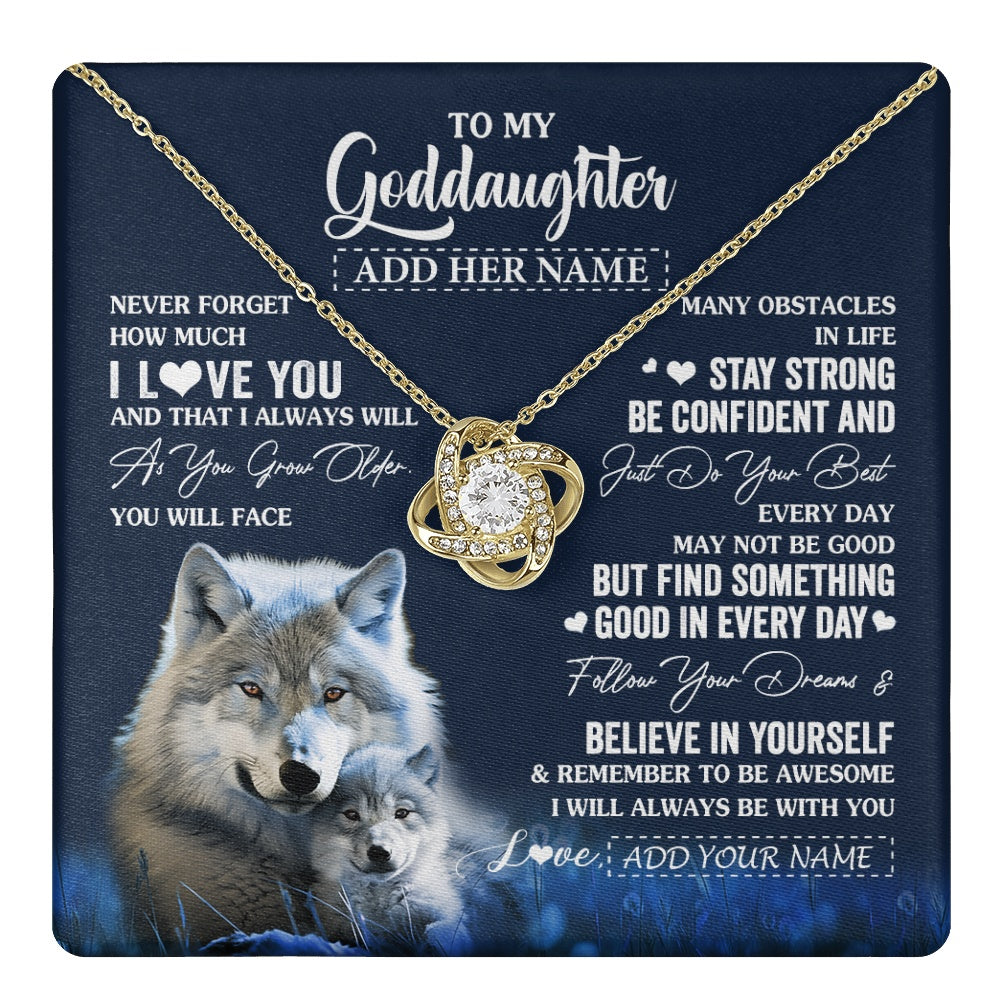 Love Knot Necklace 18K Yellow Gold Finish | 1 | Personalized To My Goddaughter I Love You Forever Necklace From Godmother Wolf Goddaughter Birthday Gifts Graduation Christmas Custom Gift Box Message Card | teecentury.myshopify