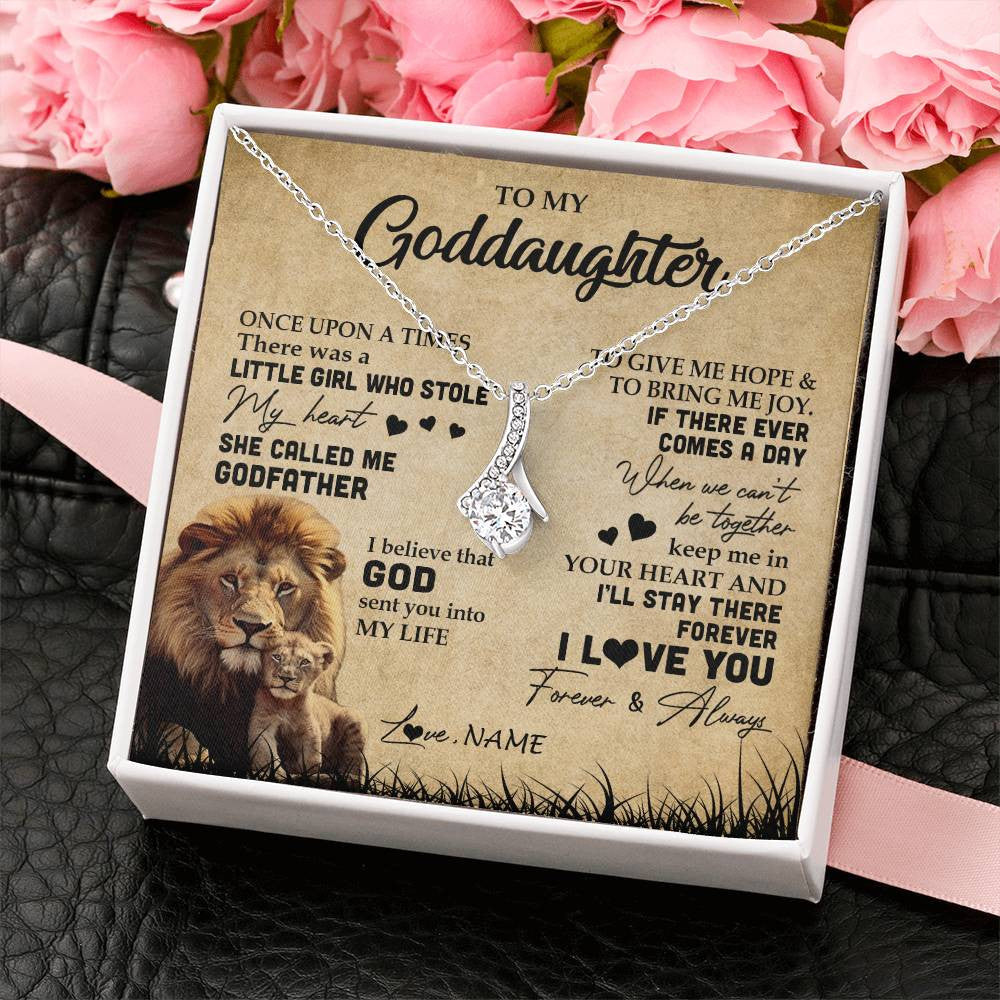 Alluring Beauty Necklace | Personalized To My Goddaughter Lion Necklace From Godfather I'll Stay There Forever Goddaughter Birthday Graduation Christmas Customized Gift Box Message Card | teecentury