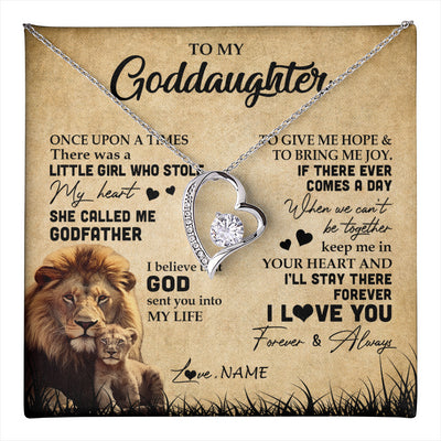 Forever Love Necklace 14K White Gold Finish | 1 | Personalized To My Goddaughter Lion Necklace From Godfather I'll Stay There Forever Goddaughter Birthday Graduation Christmas Customized Gift Box Message Card | teecentury