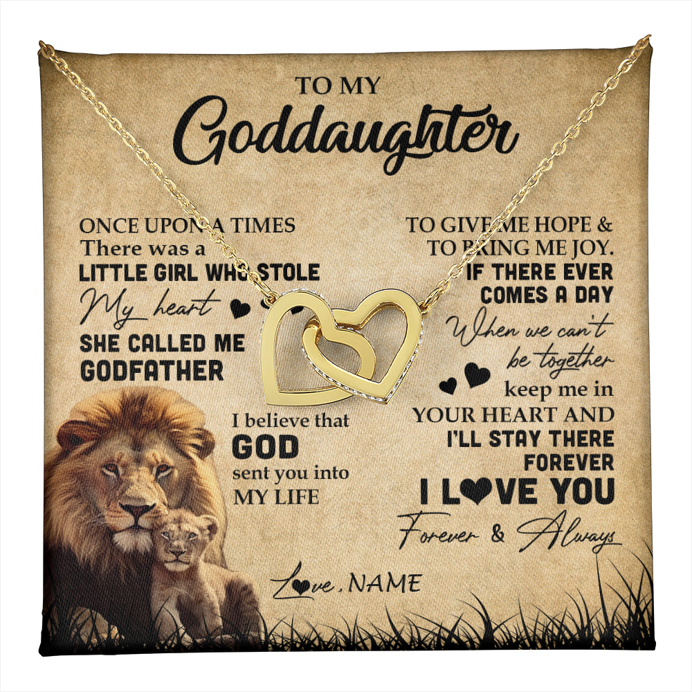 Interlocking Hearts Necklace 18K Yellow Gold Finish | 1 | Personalized To My Goddaughter Lion Necklace From Godfather I'll Stay There Forever Goddaughter Birthday Graduation Christmas Customized Gift Box Message Card | teecentury