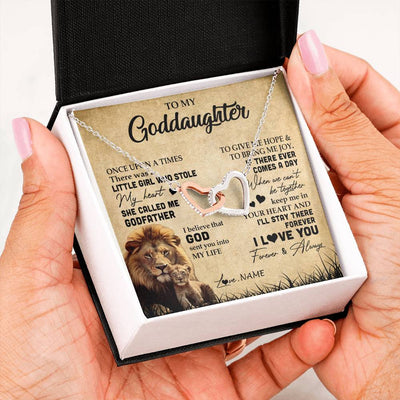 Interlocking Hearts Necklace | Personalized To My Goddaughter Lion Necklace From Godfather I'll Stay There Forever Goddaughter Birthday Graduation Christmas Customized Gift Box Message Card | teecentury