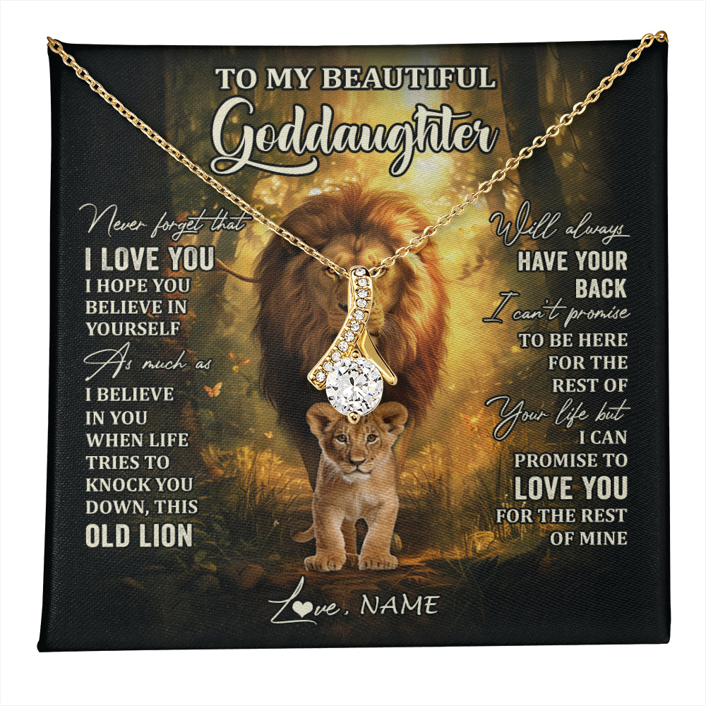 Alluring Beauty Necklace 18K Yellow Gold Finish | 1 | Personalized To My Goddaughter Lion Necklace From Godfather Never Forget That I Love You Niece Birthday Graduation Christmas Customized Gift Box Message Card | teecentury
