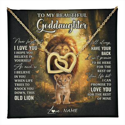 Interlocking Hearts Necklace 18K Yellow Gold Finish | 1 | Personalized To My Goddaughter Lion Necklace From Godfather Never Forget That I Love You Niece Birthday Graduation Christmas Customized Gift Box Message Card | teecentury
