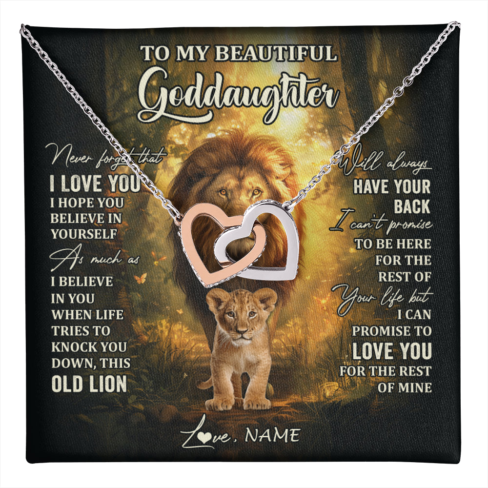 Interlocking Hearts Necklace Stainless Steel & Rose Gold Finish | 1 | Personalized To My Goddaughter Lion Necklace From Godfather Never Forget That I Love You Niece Birthday Graduation Christmas Customized Gift Box Message Card | teecentury