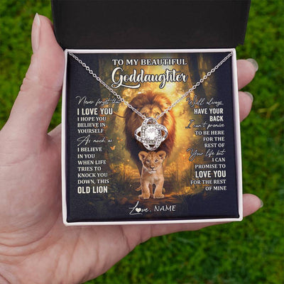 Love Knot Necklace 14K White Gold Finish | 2 | Personalized To My Goddaughter Lion Necklace From Godfather Never Forget That I Love You Niece Birthday Graduation Christmas Customized Gift Box Message Card | teecentury