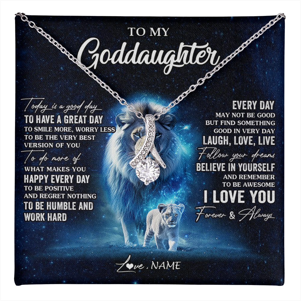 Alluring Beauty Necklace 14K White Gold Finish | 1 | Personalized To My Goddaughter Lion Necklace From Godfather Today Is A Good Day Goddaughter Gifts Birthday Christmas Customized Gift Box Message Card | teecentury