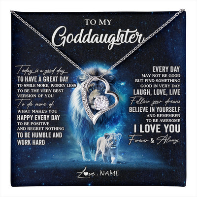 Forever Love Necklace 14K White Gold Finish | 1 | Personalized To My Goddaughter Lion Necklace From Godfather Today Is A Good Day Goddaughter Gifts Birthday Christmas Customized Gift Box Message Card | teecentury