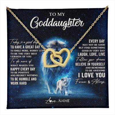 Interlocking Hearts Necklace 18K Yellow Gold Finish | 1 | Personalized To My Goddaughter Lion Necklace From Godfather Today Is A Good Day Goddaughter Gifts Birthday Christmas Customized Gift Box Message Card | teecentury