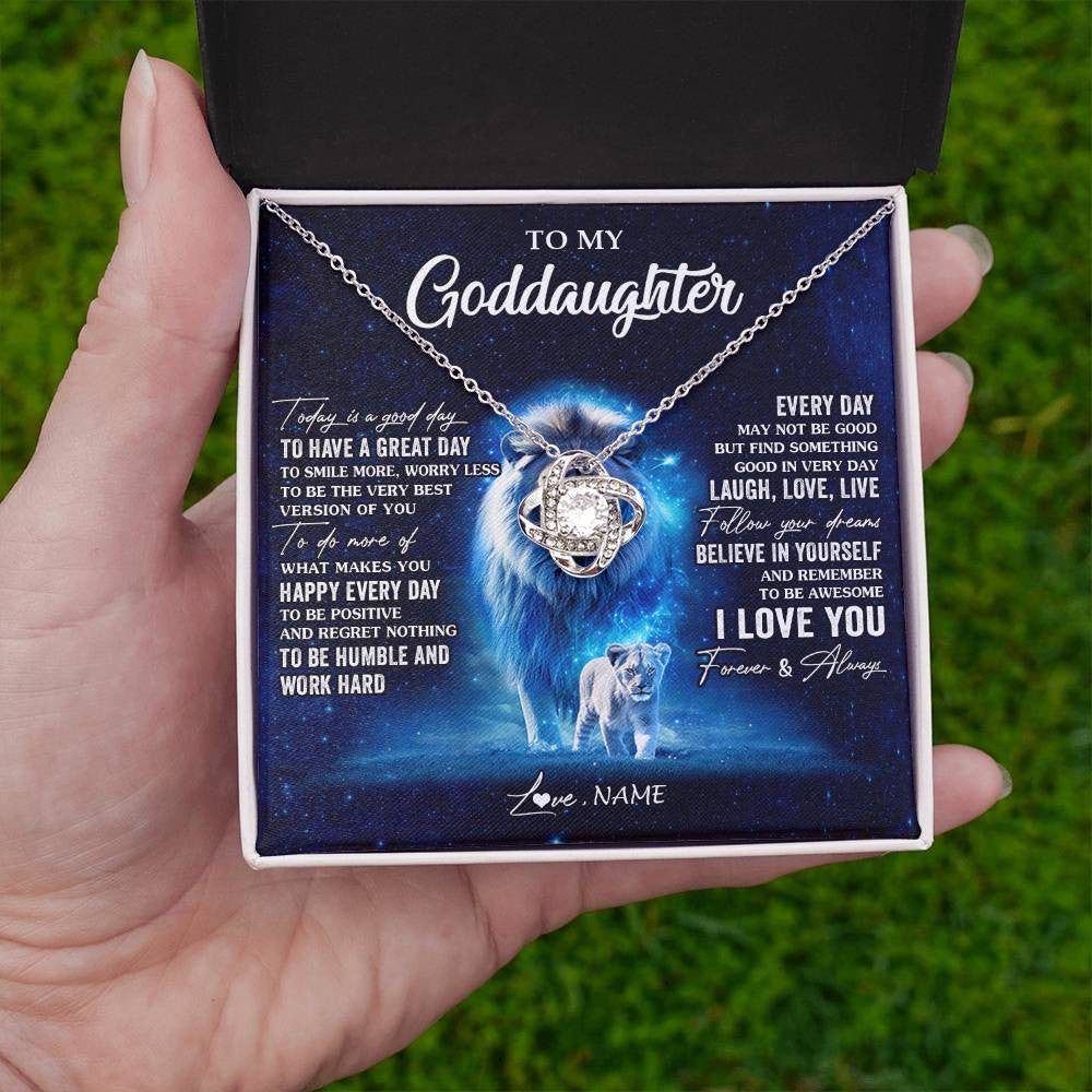 Love Knot Necklace 14K White Gold Finish | 2 | Personalized To My Goddaughter Lion Necklace From Godfather Today Is A Good Day Goddaughter Gifts Birthday Christmas Customized Gift Box Message Card | teecentury