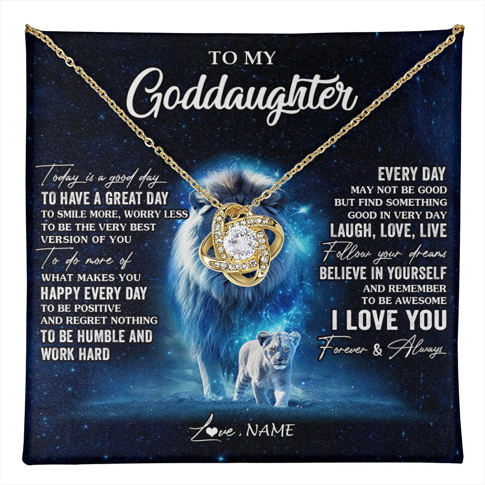 Love Knot Necklace 18K Yellow Gold Finish | 1 | Personalized To My Goddaughter Lion Necklace From Godfather Today Is A Good Day Goddaughter Gifts Birthday Christmas Customized Gift Box Message Card | teecentury