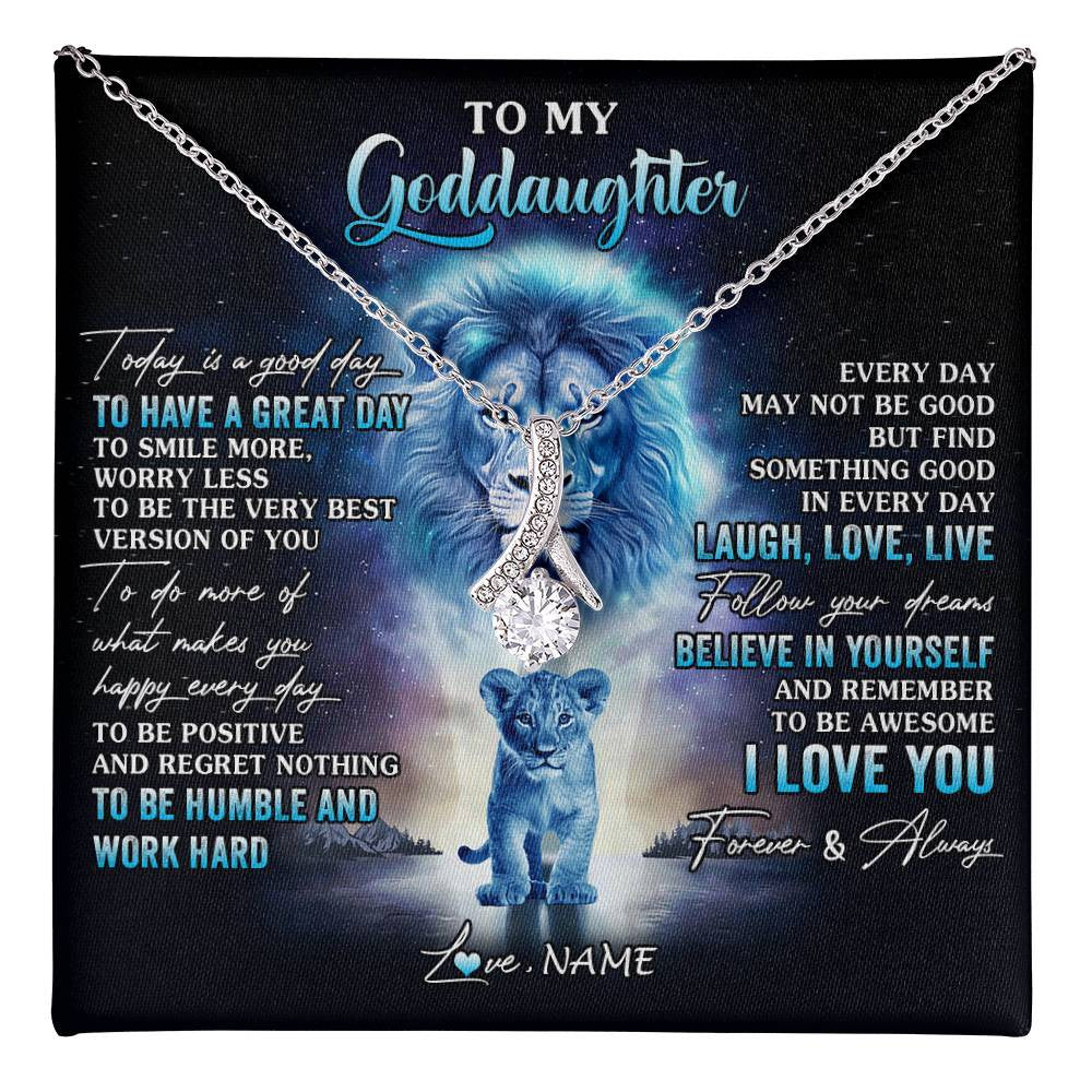 Alluring Beauty Necklace 14K White Gold Finish | 1 | Personalized To My Goddaughter Lion Necklace From Godfather Uncle Every Day Laugh Love Live Goddaughter Birthday Christmas Customized Gift Box Message Card | teecentury