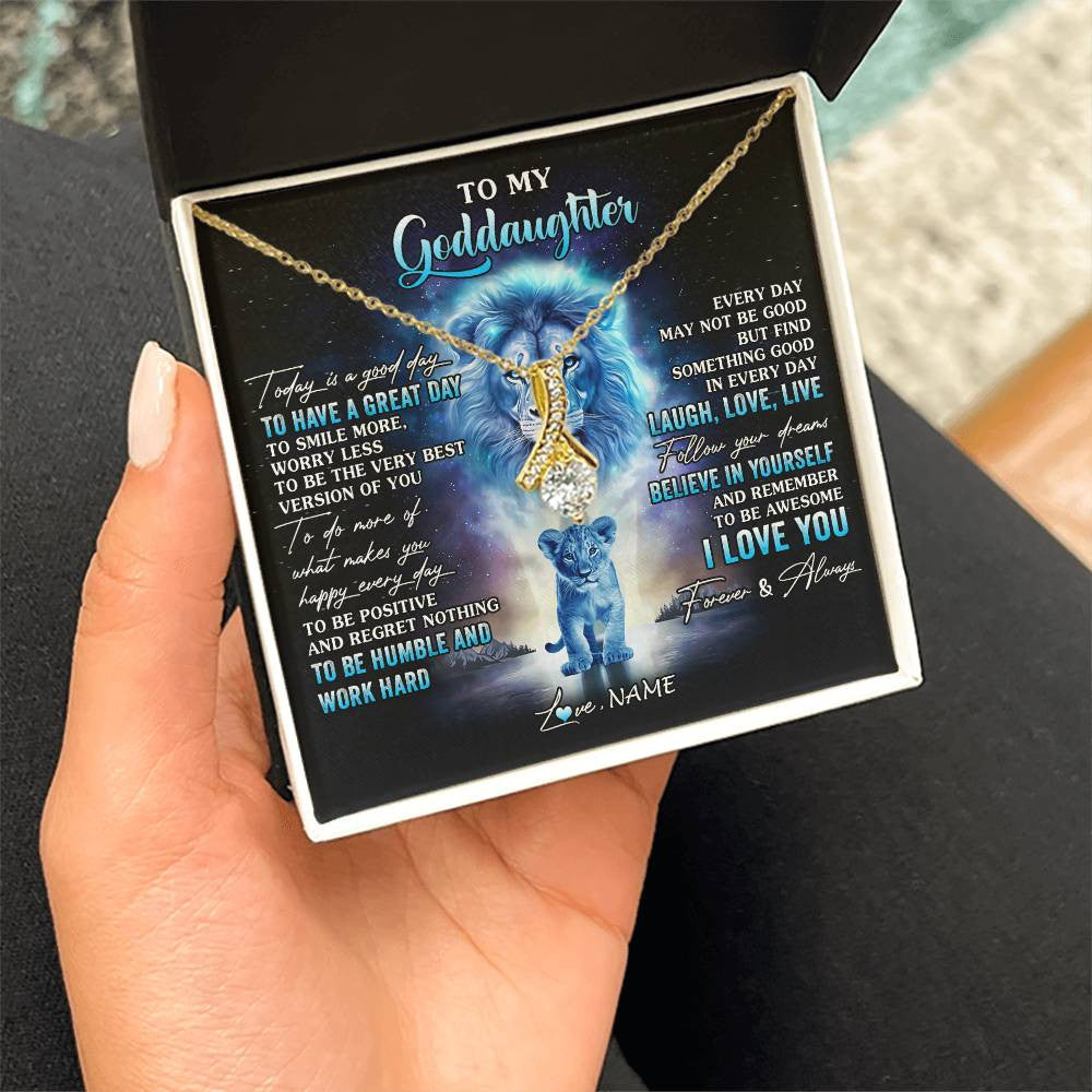 Alluring Beauty Necklace 18K Yellow Gold Finish | 2 | Personalized To My Goddaughter Lion Necklace From Godfather Uncle Every Day Laugh Love Live Goddaughter Birthday Christmas Customized Gift Box Message Card | teecentury