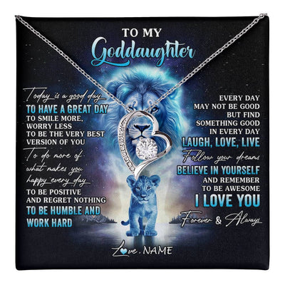 Forever Love Necklace 14K White Gold Finish | 1 | Personalized To My Goddaughter Lion Necklace From Godfather Uncle Every Day Laugh Love Live Goddaughter Birthday Christmas Customized Gift Box Message Card | teecentury