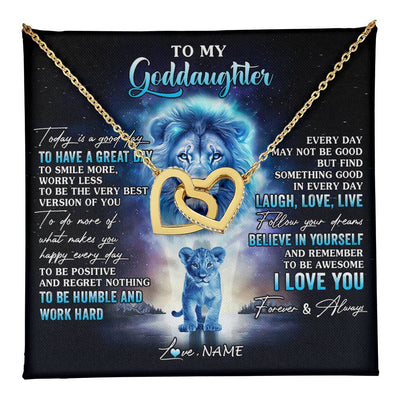 Interlocking Hearts Necklace 18K Yellow Gold Finish | 1 | Personalized To My Goddaughter Lion Necklace From Godfather Uncle Every Day Laugh Love Live Goddaughter Birthday Christmas Customized Gift Box Message Card | teecentury