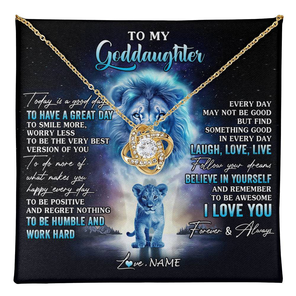 Love Knot Necklace 18K Yellow Gold Finish | 1 | Personalized To My Goddaughter Lion Necklace From Godfather Uncle Every Day Laugh Love Live Goddaughter Birthday Christmas Customized Gift Box Message Card | teecentury