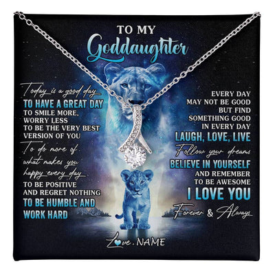 Alluring Beauty Necklace 14K White Gold Finish | 1 | Personalized To My Goddaughter Lion Necklace From Godmother Aunt Every Day Laugh Love Live Goddaughter Birthday Christmas Customized Gift Box Message Card | teecentury