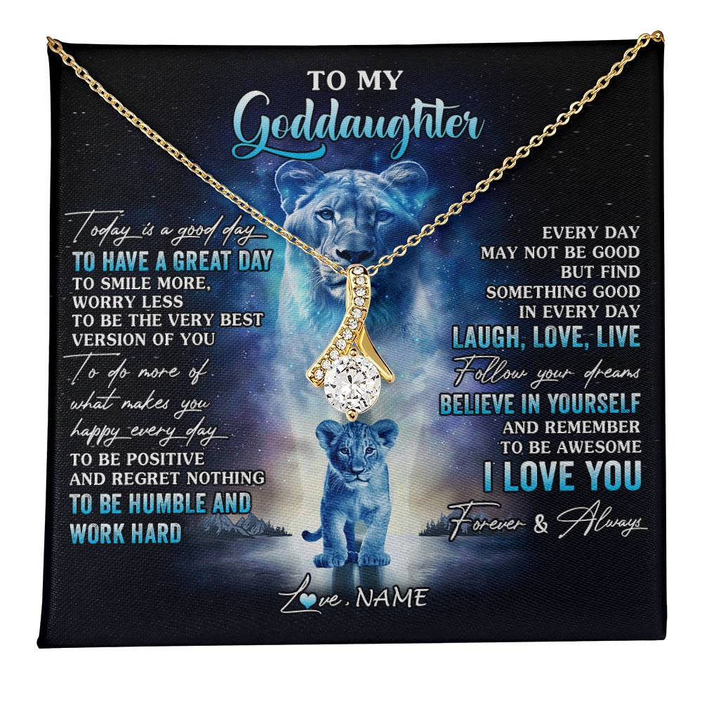 Alluring Beauty Necklace 18K Yellow Gold Finish | 1 | Personalized To My Goddaughter Lion Necklace From Godmother Aunt Every Day Laugh Love Live Goddaughter Birthday Christmas Customized Gift Box Message Card | teecentury