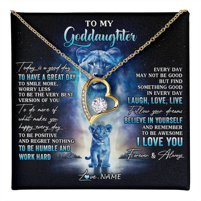 Forever Love Necklace 18K Yellow Gold Finish | 1 | Personalized To My Goddaughter Lion Necklace From Godmother Aunt Every Day Laugh Love Live Goddaughter Birthday Christmas Customized Gift Box Message Card | teecentury