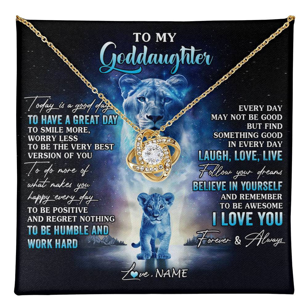 Love Knot Necklace 18K Yellow Gold Finish | 1 | Personalized To My Goddaughter Lion Necklace From Godmother Aunt Every Day Laugh Love Live Goddaughter Birthday Christmas Customized Gift Box Message Card | teecentury