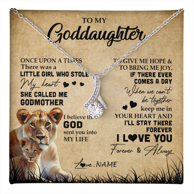 Alluring Beauty Necklace 14K White Gold Finish | 1 | Personalized To My Goddaughter Lion Necklace From Godmother I'll Stay There Forever Goddaughter Birthday Graduation Christmas Customized Gift Box Message Card | teecentury