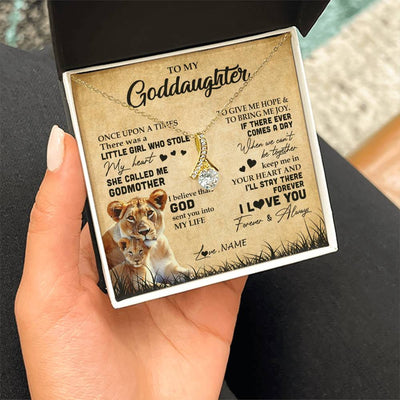 Alluring Beauty Necklace 18K Yellow Gold Finish | Personalized To My Goddaughter Lion Necklace From Godmother I'll Stay There Forever Goddaughter Birthday Graduation Christmas Customized Gift Box Message Card | teecentury