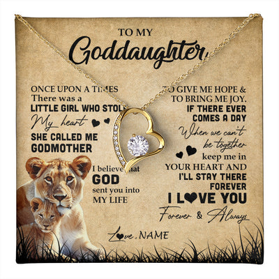 Forever Love Necklace 18K Yellow Gold Finish | 1 | Personalized To My Goddaughter Lion Necklace From Godmother I'll Stay There Forever Goddaughter Birthday Graduation Christmas Customized Gift Box Message Card | teecentury