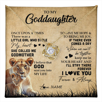 Love Knot Necklace 18K Yellow Gold Finish | 1 | Personalized To My Goddaughter Lion Necklace From Godmother I'll Stay There Forever Goddaughter Birthday Graduation Christmas Customized Gift Box Message Card | teecentury