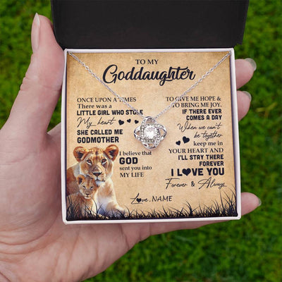 Love Knot Necklace | Personalized To My Goddaughter Lion Necklace From Godmother I'll Stay There Forever Goddaughter Birthday Graduation Christmas Customized Gift Box Message Card | teecentury