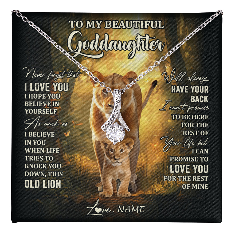 Alluring Beauty Necklace 14K White Gold Finish | 1 | Personalized To My Goddaughter Lion Necklace From Godmother Never Forget That I Love You Niece Birthday Graduation Christmas Customized Gift Box Message Card | teecentury