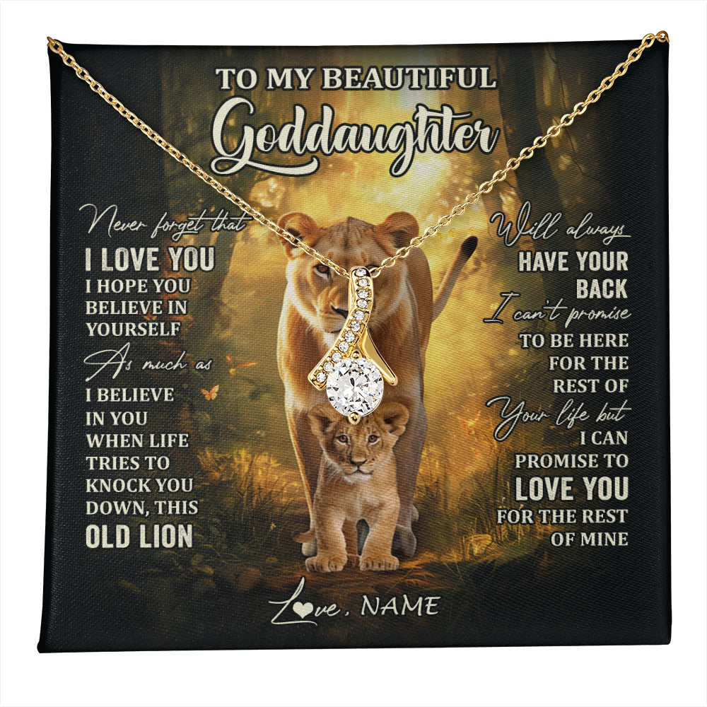 Alluring Beauty Necklace 18K Yellow Gold Finish | 1 | Personalized To My Goddaughter Lion Necklace From Godmother Never Forget That I Love You Niece Birthday Graduation Christmas Customized Gift Box Message Card | teecentury
