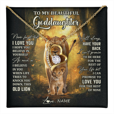 Forever Love Necklace 18K Yellow Gold Finish | 1 | Personalized To My Goddaughter Lion Necklace From Godmother Never Forget That I Love You Niece Birthday Graduation Christmas Customized Gift Box Message Card | teecentury