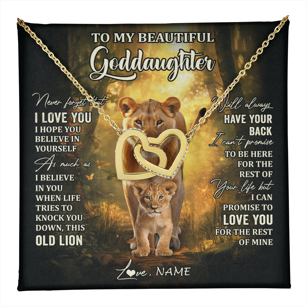 Interlocking Hearts Necklace 18K Yellow Gold Finish | 1 | Personalized To My Goddaughter Lion Necklace From Godmother Never Forget That I Love You Niece Birthday Graduation Christmas Customized Gift Box Message Card | teecentury
