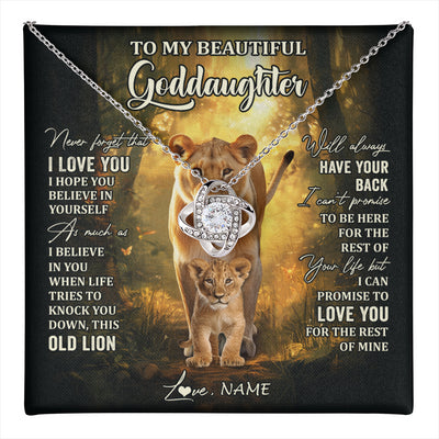 Love Knot Necklace 14K White Gold Finish | 1 | Personalized To My Goddaughter Lion Necklace From Godmother Never Forget That I Love You Niece Birthday Graduation Christmas Customized Gift Box Message Card | teecentury