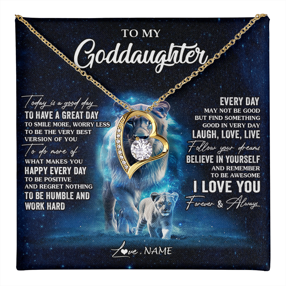Forever Love Necklace 18K Yellow Gold Finish | 1 | Personalized To My Goddaughter Lion Necklace From Godmother Today Is A Good Day Goddaughter Gifts Birthday Christmas Customized Gift Box Message Card | teecentury