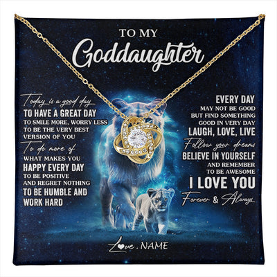 Love Knot Necklace 18K Yellow Gold Finish | 1 | Personalized To My Goddaughter Lion Necklace From Godmother Today Is A Good Day Goddaughter Gifts Birthday Christmas Customized Gift Box Message Card | teecentury