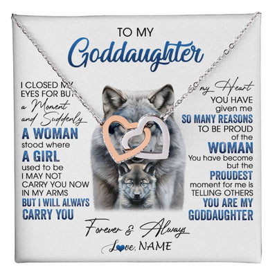 Interlocking Hearts Necklace Stainless Steel & Rose Gold Finish | 1 | Personalized To My Goddaughter Necklace From Aunt I Close My Eyes For But A Moment Wolf Goddaughter Birthday Gifts Christmas Customized Gift Box Message Card | teecentury