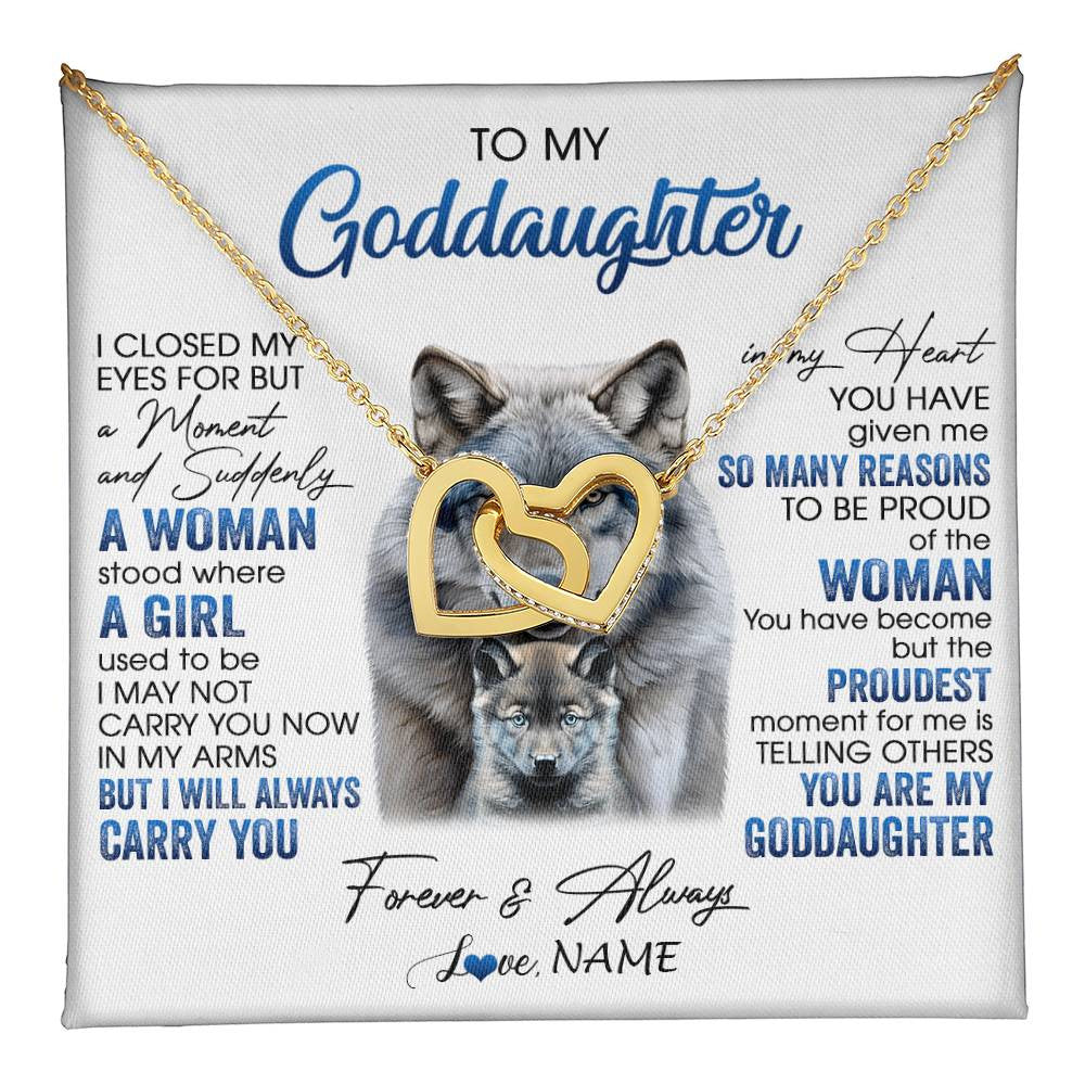 Interlocking Hearts Necklace 18K Yellow Gold Finish | 1 | Personalized To My Goddaughter Necklace From Aunt I Close My Eyes For But A Moment Wolf Goddaughter Birthday Gifts Christmas Customized Gift Box Message Card | teecentury