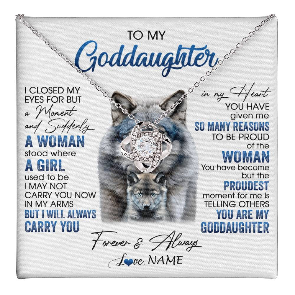 Love Knot Necklace 14K White Gold Finish | 1 | Personalized To My Goddaughter Necklace From Aunt I Close My Eyes For But A Moment Wolf Goddaughter Birthday Gifts Christmas Customized Gift Box Message Card | teecentury