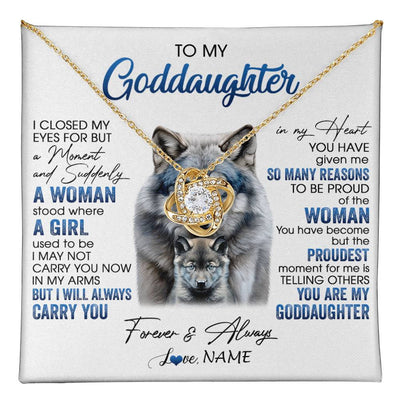 Love Knot Necklace 18K Yellow Gold Finish | 1 | Personalized To My Goddaughter Necklace From Aunt I Close My Eyes For But A Moment Wolf Goddaughter Birthday Gifts Christmas Customized Gift Box Message Card | teecentury