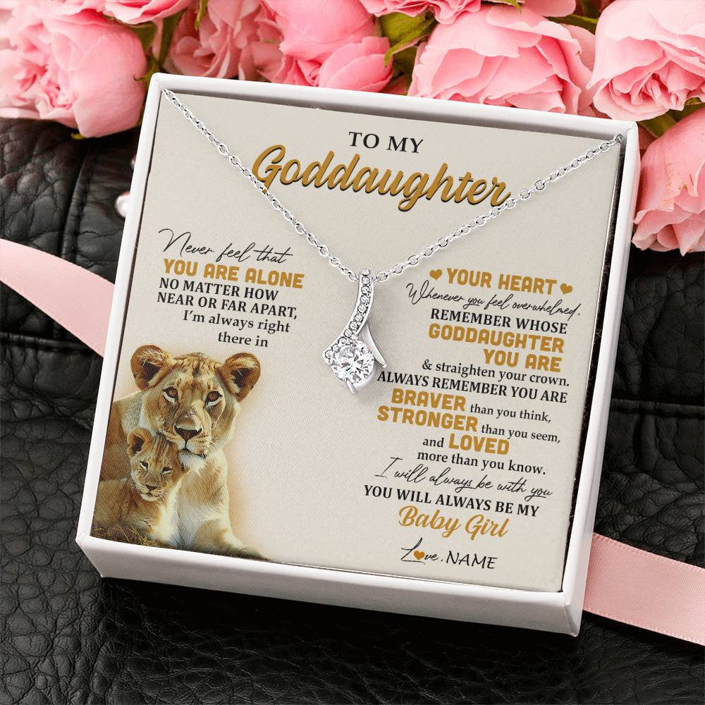 Alluring Beauty Necklace 14K White Gold Finish | 2 | Personalized To My Goddaughter Necklace From Aunt Lion Never Feel That You Are Alone Great Goddaughter Birthday Christmas Customized Gift Box Message Card | teecentury