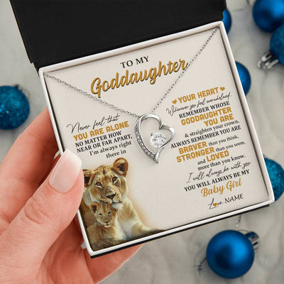 Forever Love Necklace 14K White Gold Finish | 2 | Personalized To My Goddaughter Necklace From Aunt Lion Never Feel That You Are Alone Great Goddaughter Birthday Christmas Customized Gift Box Message Card | teecentury