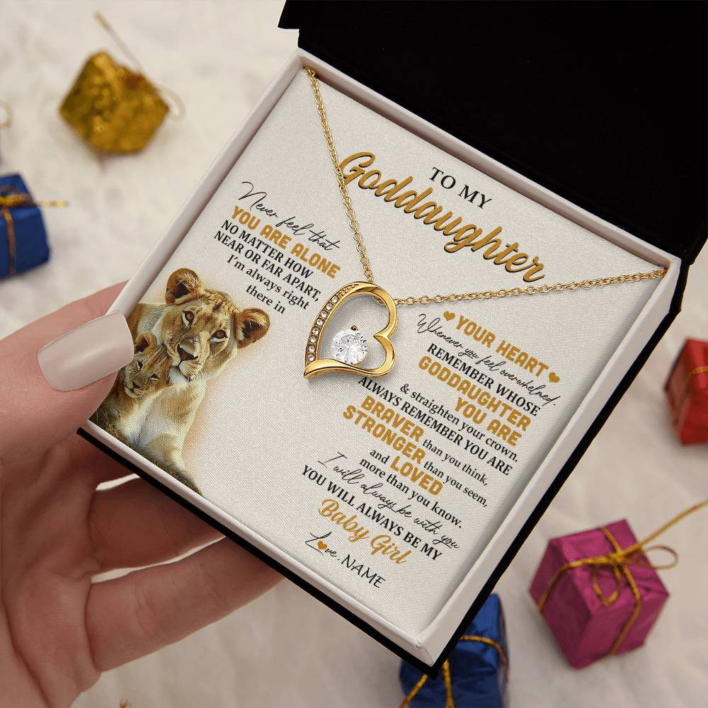 Forever Love Necklace 18K Yellow Gold Finish | 2 | Personalized To My Goddaughter Necklace From Aunt Lion Never Feel That You Are Alone Great Goddaughter Birthday Christmas Customized Gift Box Message Card | teecentury