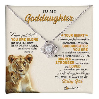 Love Knot Necklace 14K White Gold Finish | 1 | Personalized To My Goddaughter Necklace From Aunt Lion Never Feel That You Are Alone Great Goddaughter Birthday Christmas Customized Gift Box Message Card | teecentury