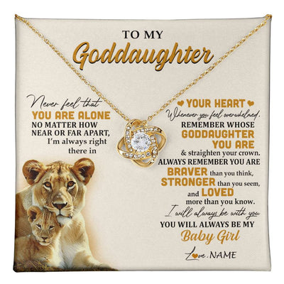 Love Knot Necklace 18K Yellow Gold Finish | 1 | Personalized To My Goddaughter Necklace From Aunt Lion Never Feel That You Are Alone Great Goddaughter Birthday Christmas Customized Gift Box Message Card | teecentury